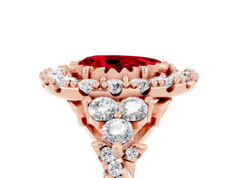 Rose gold Pear Cut Ruby Halo Ring with Pavé Band and Four-Prong Setting_17