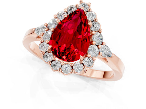 Rose gold Pear Cut Ruby Halo Ring with Pear Side Stones and Prong Setting_13