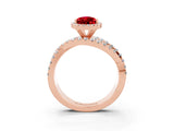 Rose gold Pear Cut Ruby Halo Ring with Round Split Shank and Prong Setting_51