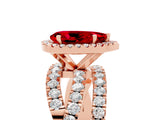 Rose gold Pear Cut Ruby Halo Ring with Round Split Shank and Prong Setting_53