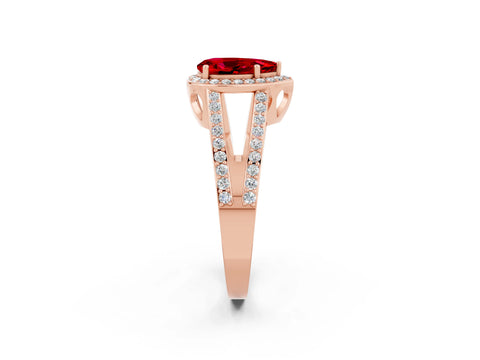 Rose gold Pear Cut Ruby Halo Ring with Split Shank U-Prong Band and Four-Prong Setting_2