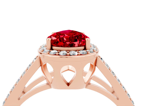 Rose gold Pear Cut Ruby Halo Ring with Split Shank U-Prong Band and Four-Prong Setting_4