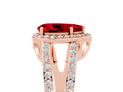 Rose gold Pear Cut Ruby Halo Ring with Split Shank U-Prong Band and Four-Prong Setting_5