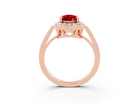Rose gold Pear Cut Ruby Halo Ring with Split Shank and Four-Prong Setting_3