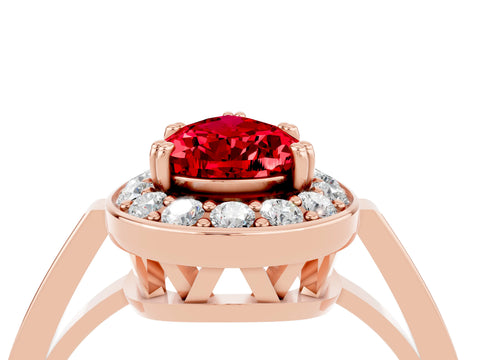 Rose gold Pear Cut Ruby Halo Ring with Split Shank and Four-Prong Setting_4