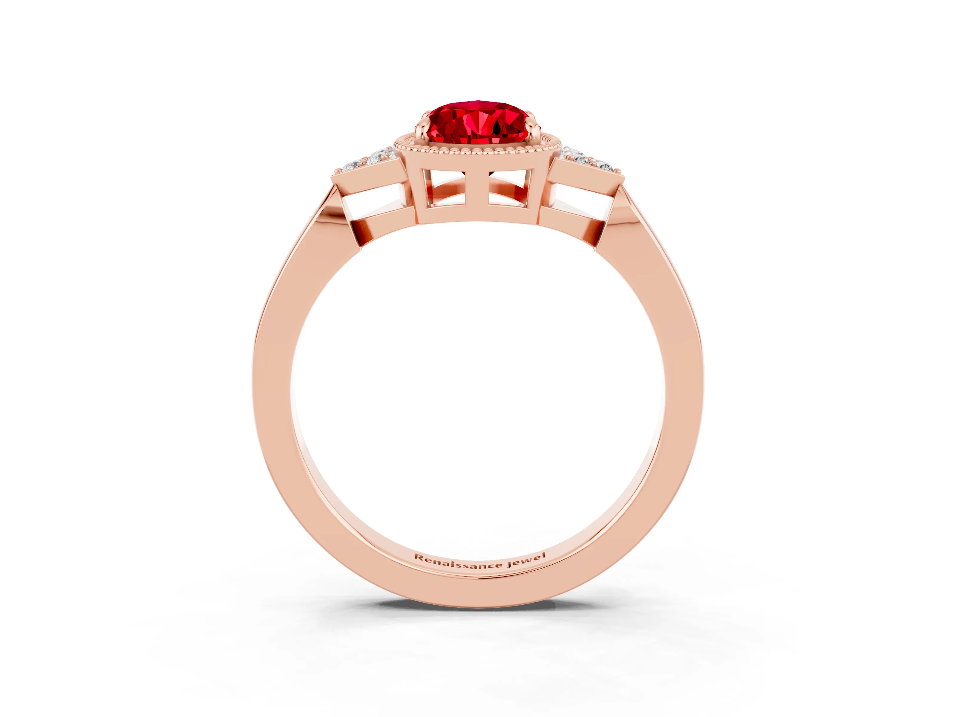 Rose gold Pear Cut Ruby Halo Ring with Tapered Band and Four-Prong Setting_3