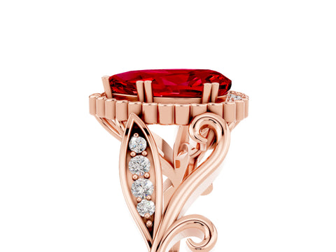 Rose gold Pear Cut Ruby Halo Ring with Vintage Split Shank and Four-Prong Setting_5
