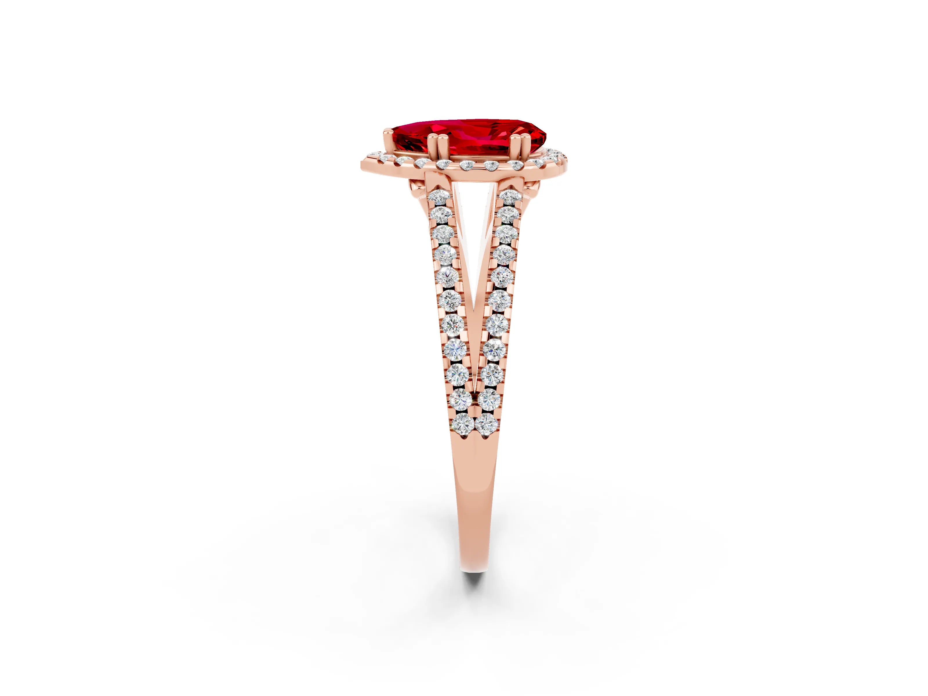Rose gold Pear Cut Ruby Halo Split Shank Engagement Ring_14