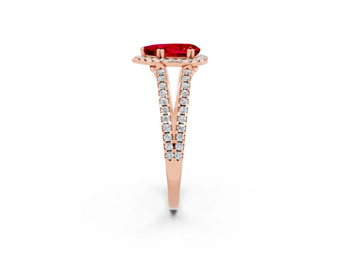 Rose gold Pear Cut Ruby Halo Split Shank Engagement Ring_14