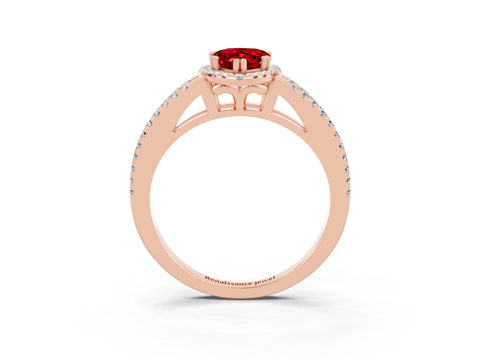 Rose gold Pear Cut Ruby Halo Split Shank Engagement Ring_15