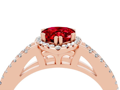 Rose gold Pear Cut Ruby Halo Split Shank Engagement Ring_16