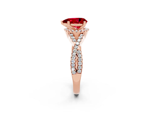 Rose gold Pear Cut Ruby Halo Twist Band Solitaire Prong Setting Ring_2