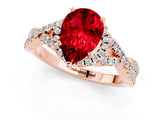 Rose gold Pear Cut Ruby  Halo Twist Band Solitaire Prong Setting Ring_37