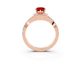 Rose gold Pear Cut Ruby  Halo Twist Band Solitaire Prong Setting Ring_39