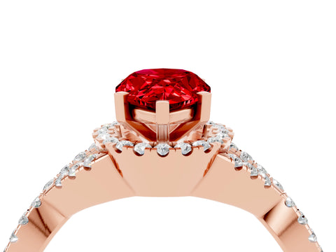 Rose gold Pear Cut Ruby Halo Twist Band Solitaire Prong Setting Ring_4