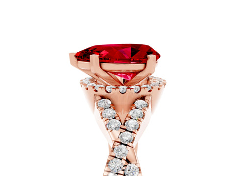 Rose gold Pear Cut Ruby Halo Twist Band Solitaire Prong Setting Ring_5