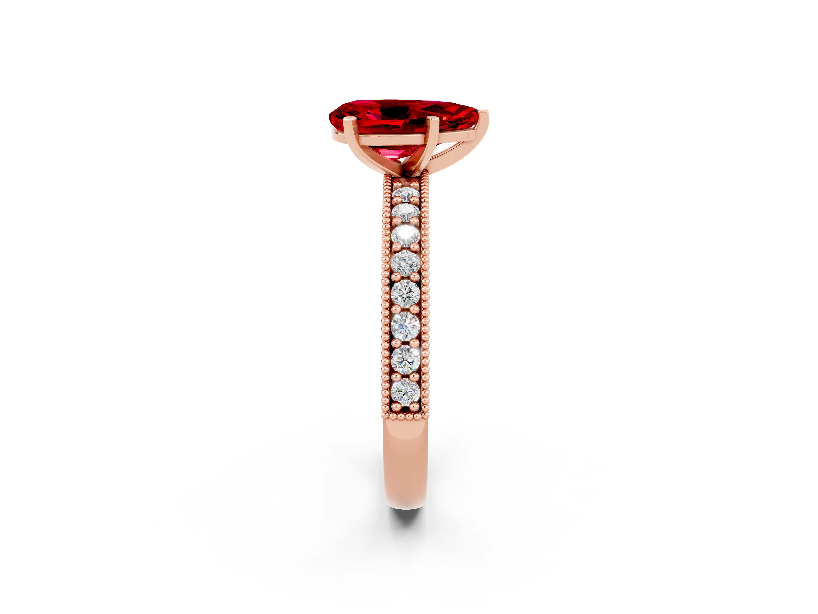 Rose gold Pear Cut Ruby Milgrain Pavé Engagement Ring with Four-Prong Setting_2