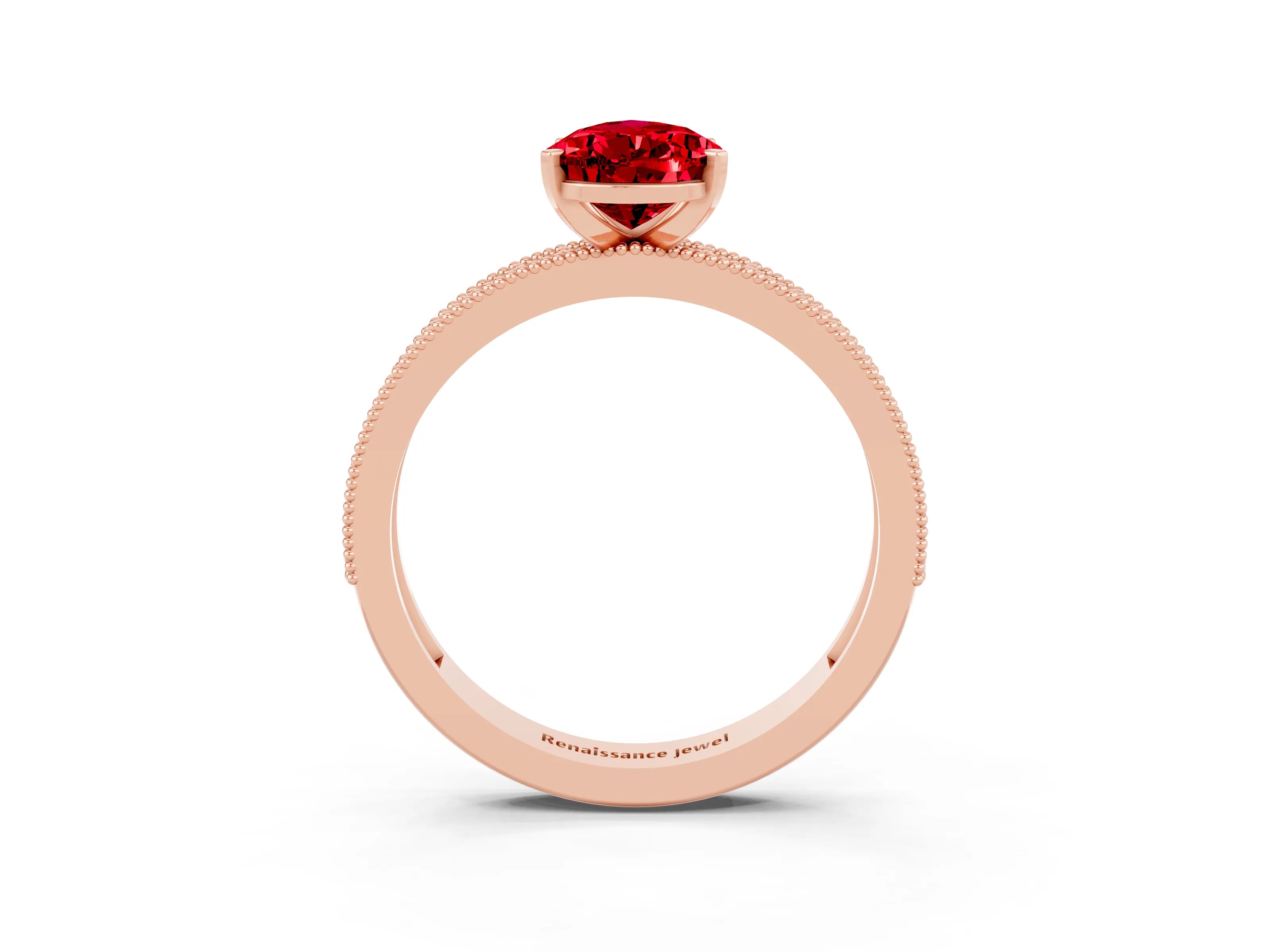 Rose gold Pear Cut Ruby Milgrain Pavé Engagement Ring with Four-Prong Setting_3