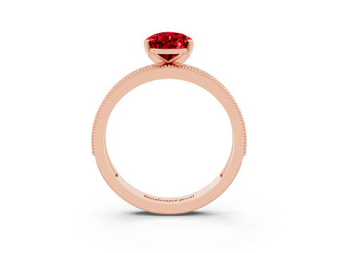 Rose gold Pear Cut Ruby Milgrain Pavé Engagement Ring with Four-Prong Setting_3