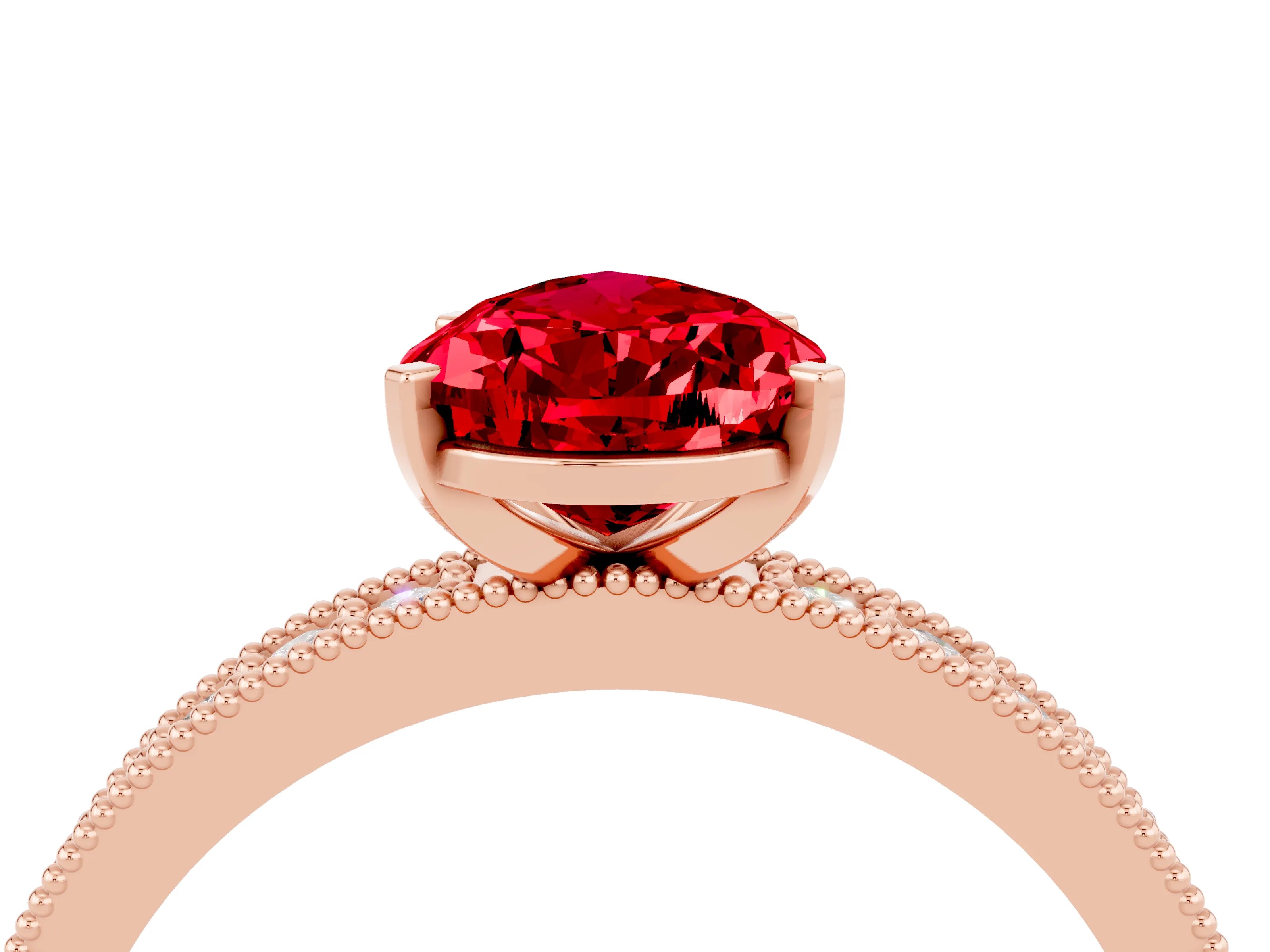 Rose gold Pear Cut Ruby Milgrain Pavé Engagement Ring with Four-Prong Setting_4