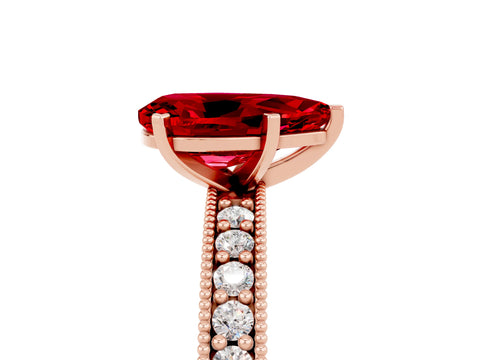 Rose gold Pear Cut Ruby Milgrain Pavé Engagement Ring with Four-Prong Setting_5