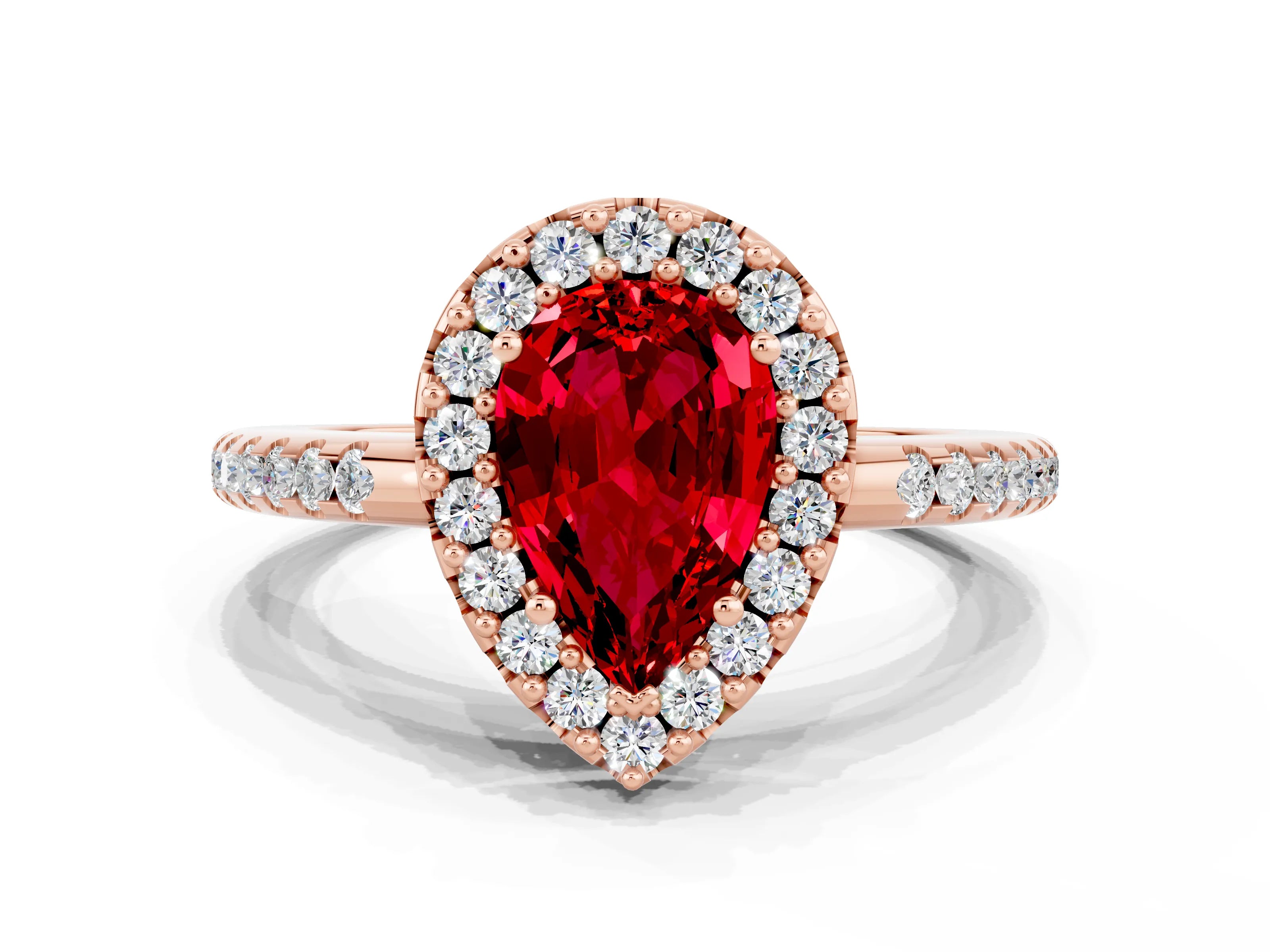Rose gold Pear Cut Ruby Pavé Halo Ring with Four-Prong Setting_12