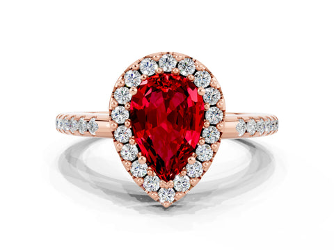 Rose gold Pear Cut Ruby Pavé Halo Ring with Four-Prong Setting_12