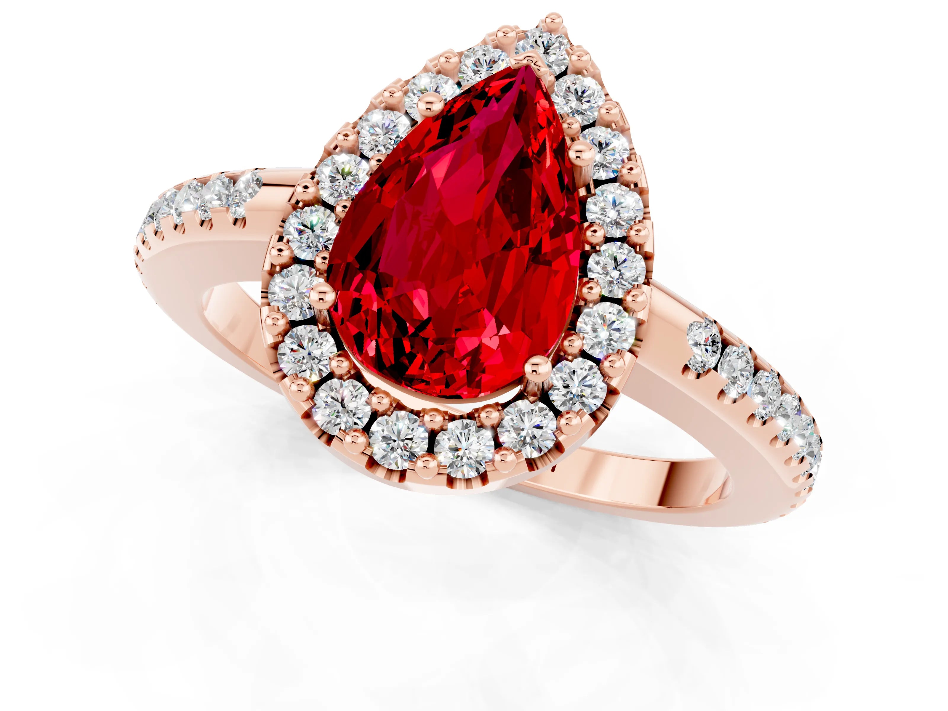 Rose gold Pear Cut Ruby Pavé Halo Ring with Four-Prong Setting_13