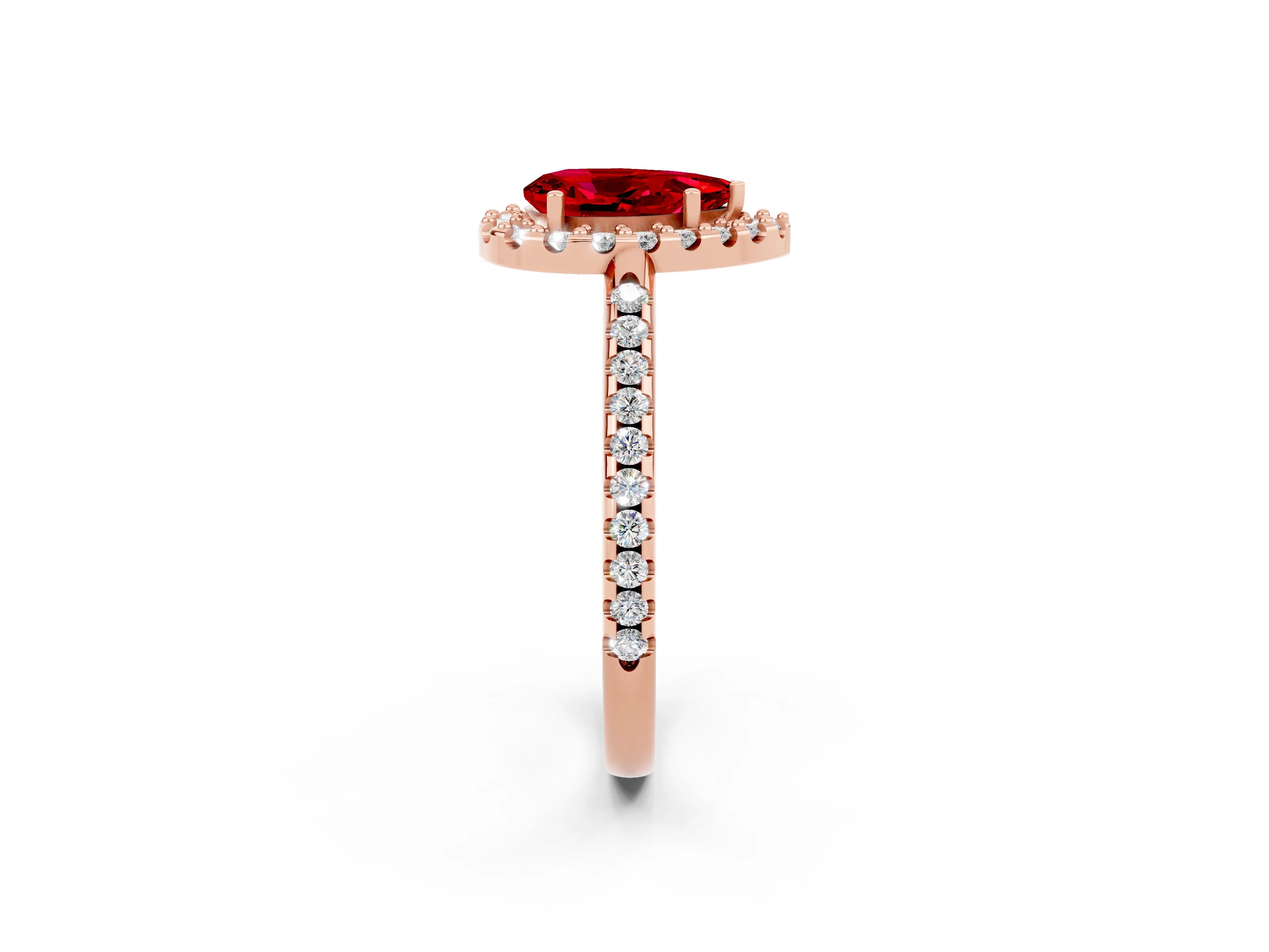 Rose gold Pear Cut Ruby Pavé Halo Ring with Four-Prong Setting_14