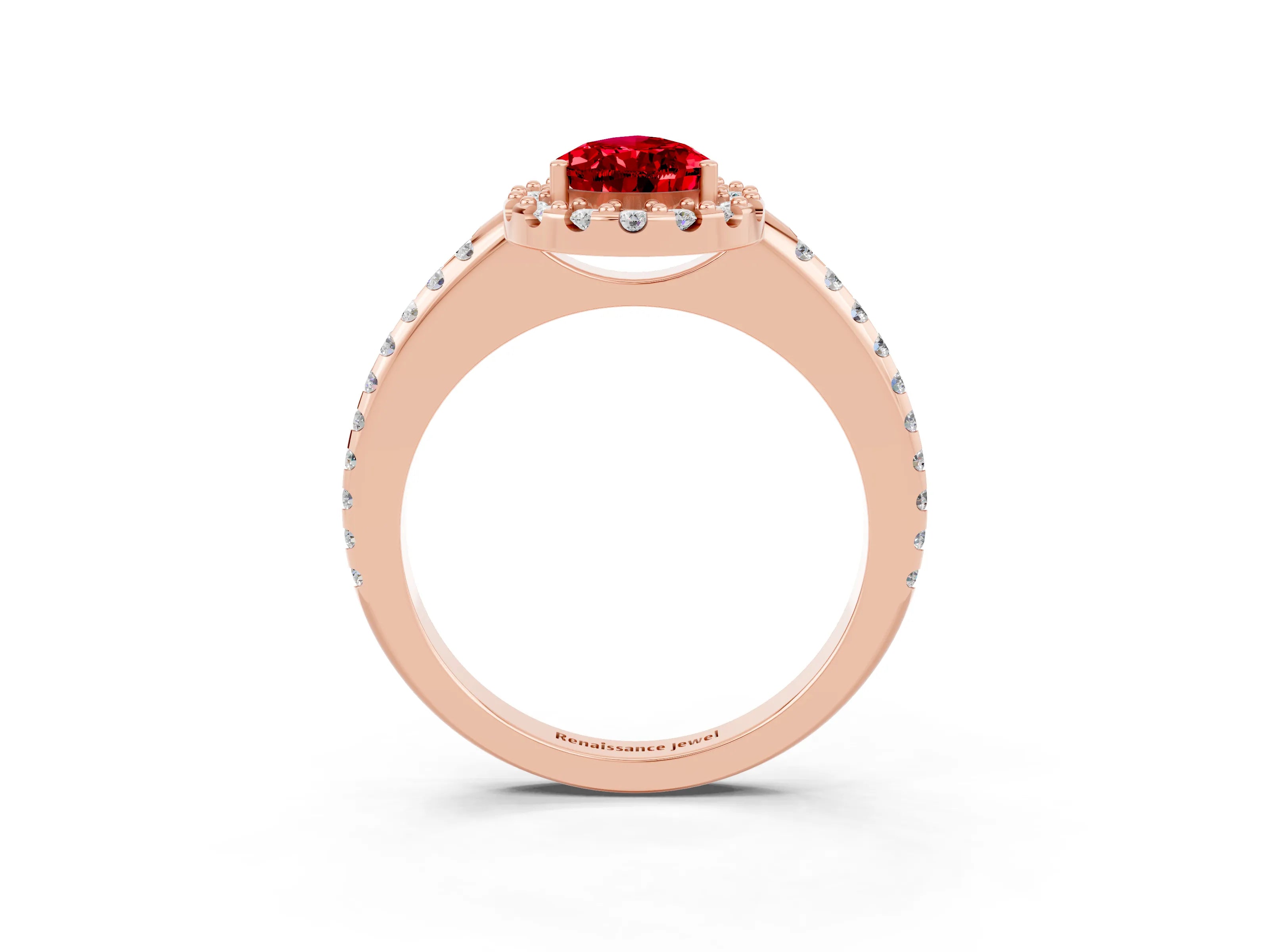 Rose gold Pear Cut Ruby Pavé Halo Ring with Four-Prong Setting_15