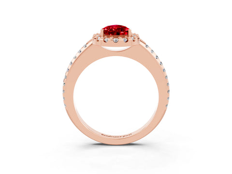 Rose gold Pear Cut Ruby Pavé Halo Ring with Four-Prong Setting_15