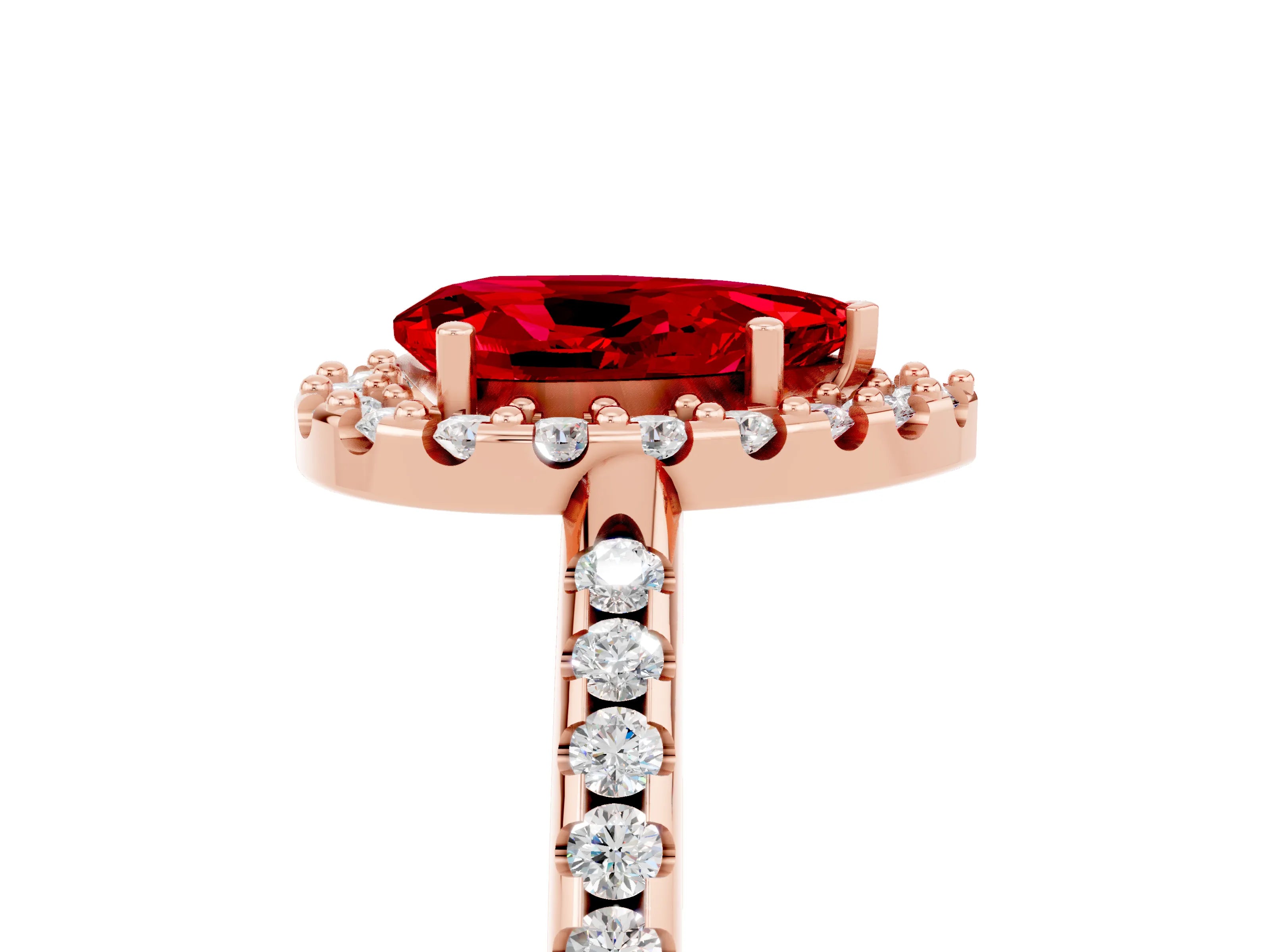 Rose gold Pear Cut Ruby Pavé Halo Ring with Four-Prong Setting_17