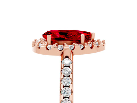Rose gold Pear Cut Ruby Pavé Halo Ring with Four-Prong Setting_17