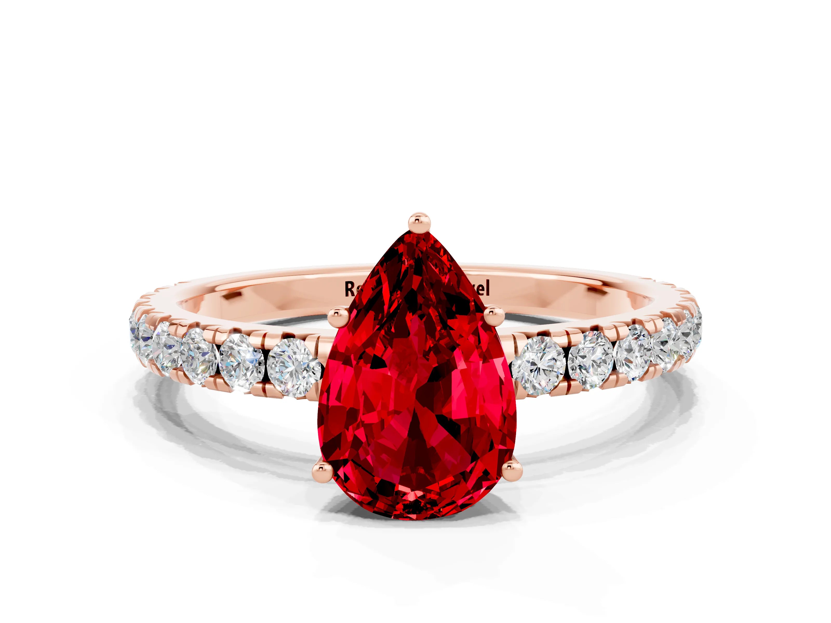 Rose gold Pear Cut Ruby Pavé Solitaire Engagement Ring with Four-Prong Setting_12
