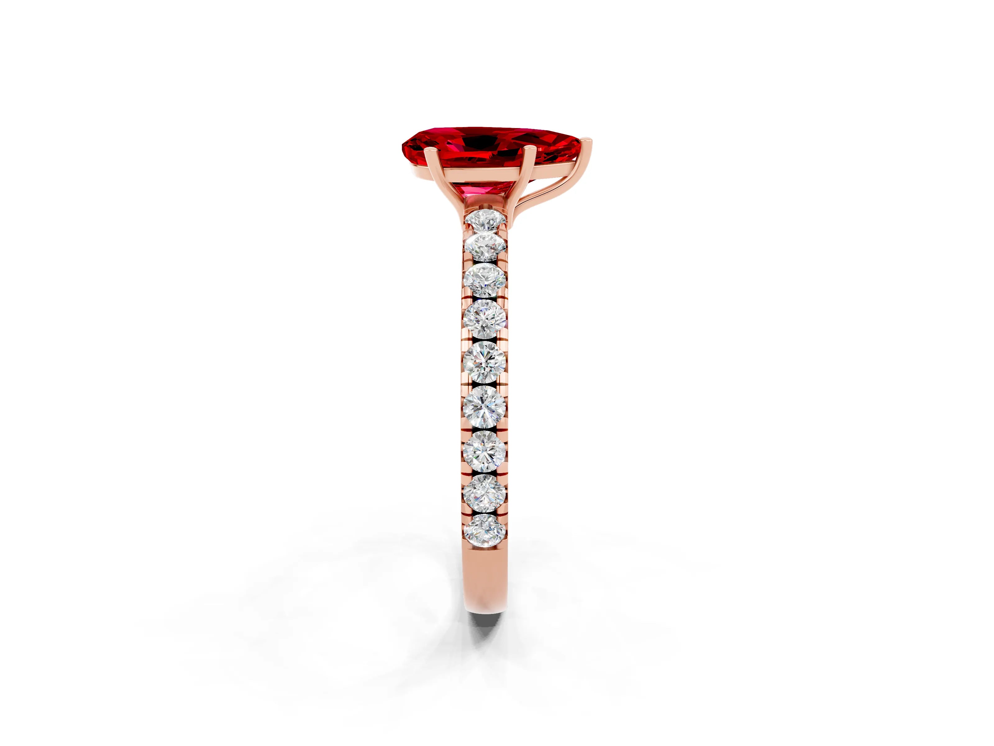 Rose gold Pear Cut Ruby Pavé Solitaire Engagement Ring with Four-Prong Setting_14
