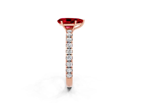Rose gold Pear Cut Ruby Pavé Solitaire Engagement Ring with Four-Prong Setting