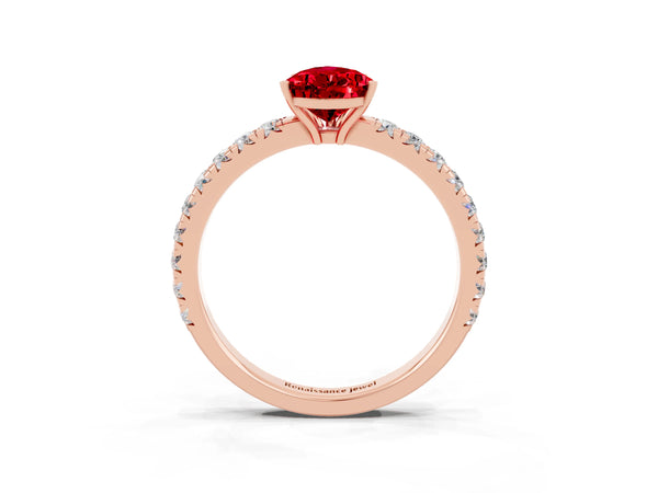 Rose gold Pear Cut Ruby Pavé Solitaire Engagement Ring with Four-Prong Setting