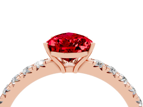 Rose gold Pear Cut Ruby Pavé Solitaire Engagement Ring with Four-Prong Setting_16