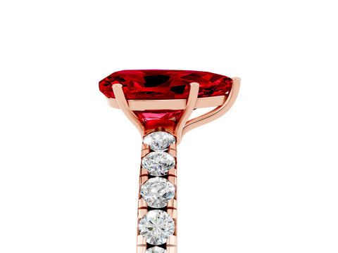 Rose gold Pear Cut Ruby Pavé Solitaire Engagement Ring with Four-Prong Setting_17
