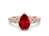 Rose gold Pear Cut Ruby Pavé Solitaire Ring with Round Band and Prong Setting_24