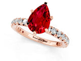 Rose gold Pear Cut Ruby Pavé Solitaire Ring with Round Band and Prong Setting_25