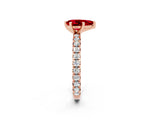 Rose gold Pear Cut Ruby Pavé Solitaire Ring with Round Band and Prong Setting_26