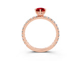 Rose gold Pear Cut Ruby Pavé Solitaire Ring with Round Band and Prong Setting_27