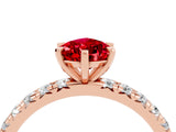 Rose gold Pear Cut Ruby Pavé Solitaire Ring with Round Band and Prong Setting_28