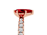 Rose gold Pear Cut Ruby Pavé Solitaire Ring with Round Band and Prong Setting_29