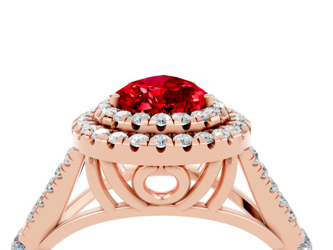 Rose gold Pear Cut Ruby Pavé Split Shank Double Halo Engagement Ring_4