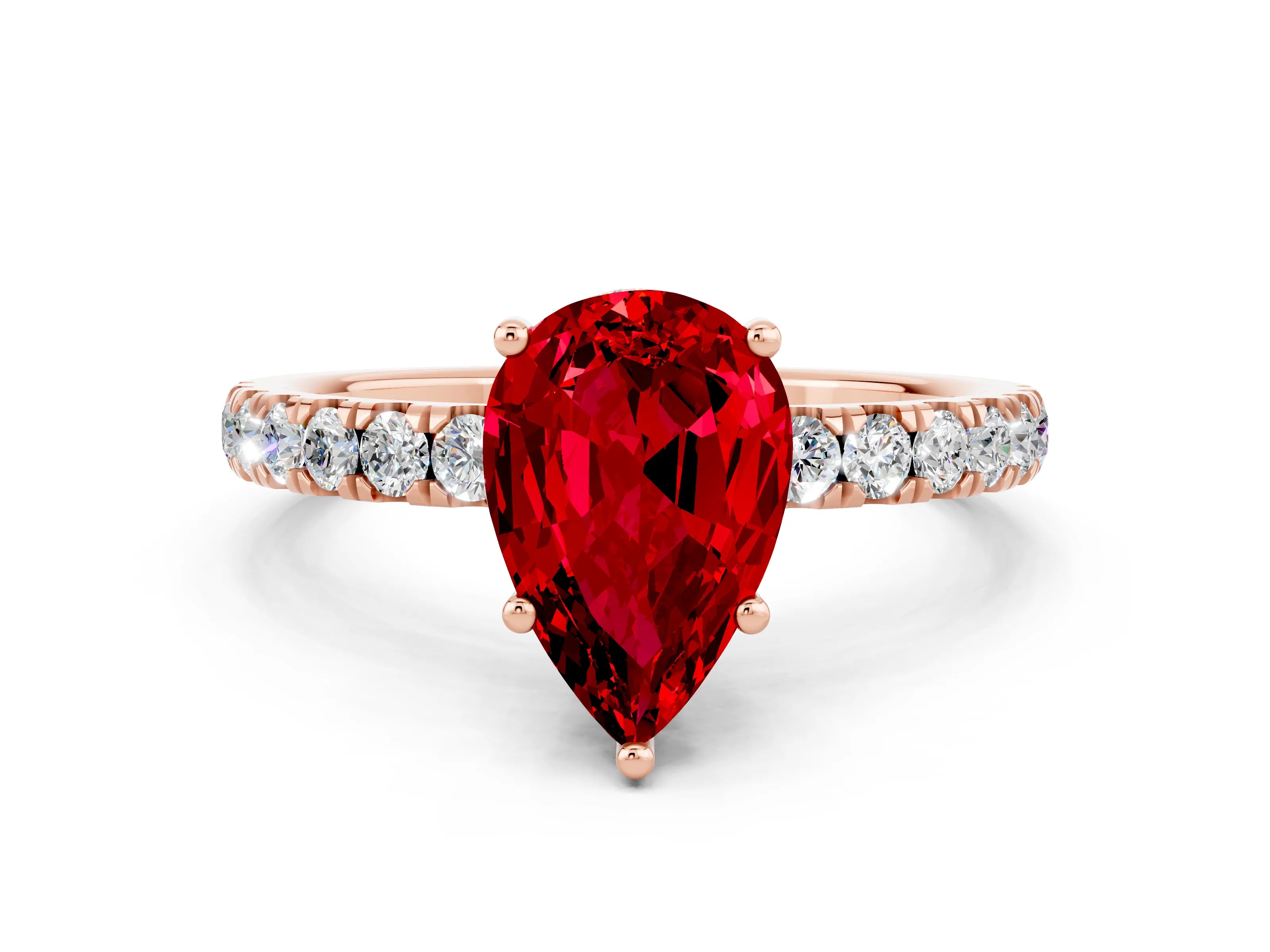 Rose gold Pear Cut Ruby Pave Band Solitaire Ring with Four-Prong Setting_24