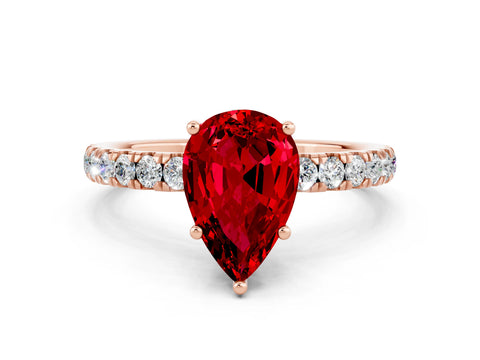 Rose gold Pear Cut Ruby Pave Band Solitaire Ring with Four-Prong Setting_24