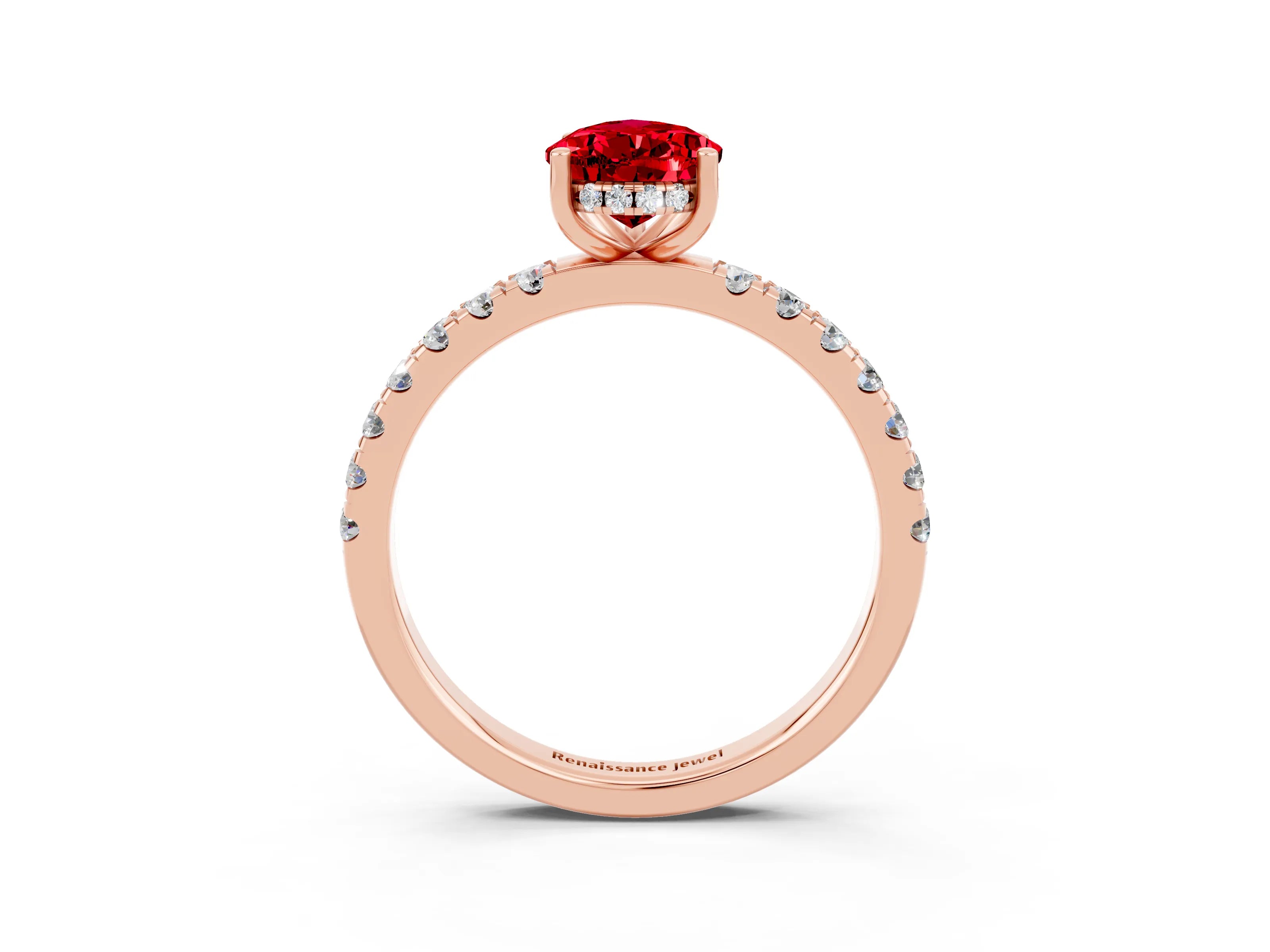 Rose gold Pear Cut Ruby Pave Band Solitaire Ring with Four-Prong Setting_27