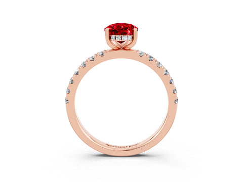 Rose gold Pear Cut Ruby Pave Band Solitaire Ring with Four-Prong Setting_27